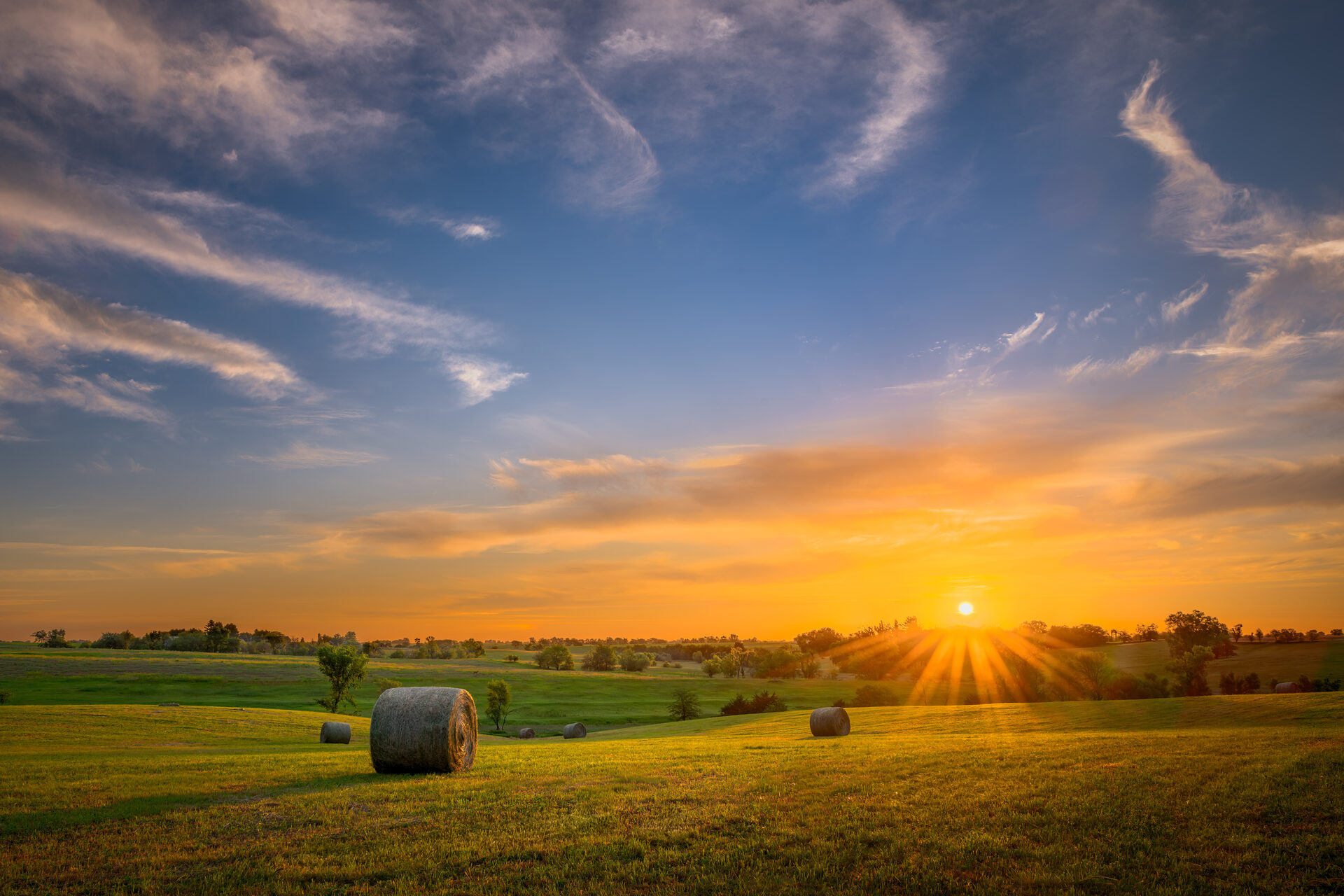 Golden sunrise Iowa countryside