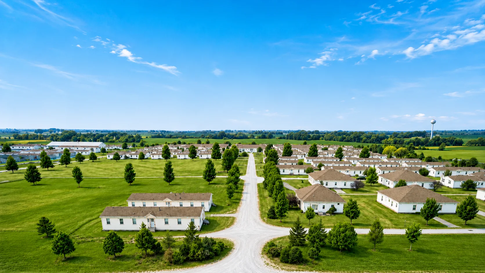 Aerial view of Vedic Village in Maharishi Vedic City, Iowa